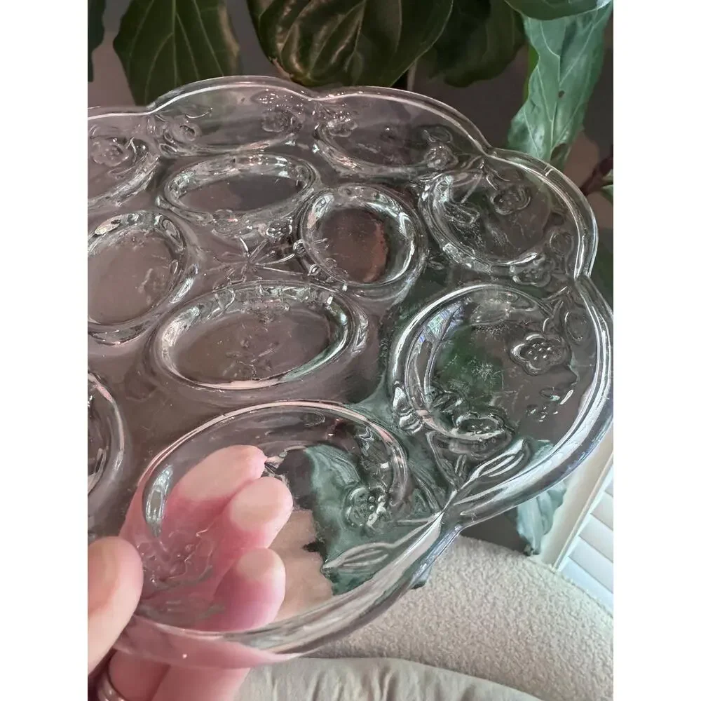 Vintage Anchor Hocking “Savannah Clear” Embossed Glass Deviled Egg Plate